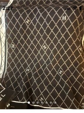 Chanel Black Quilted Logo Scarf with Ivory Stitching